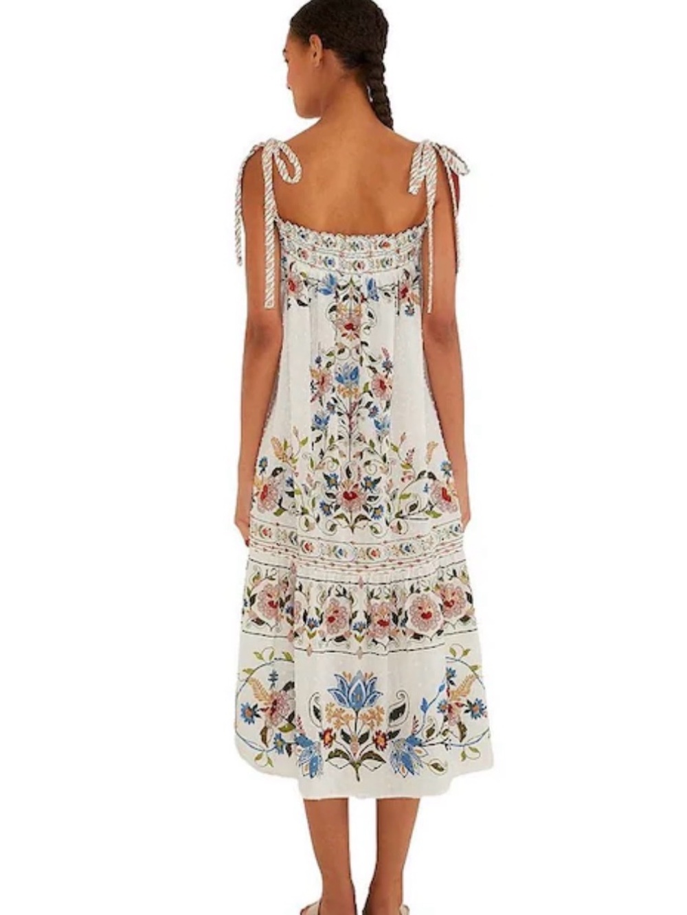 Women's NEW FARM Rio  Stitched Garden Print Tie Shoulder Dress sz XS - Picture 3 of 5
